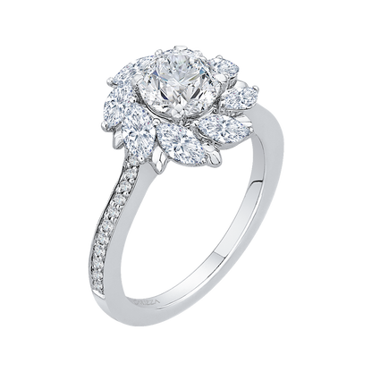 Round Diamond Floral Halo Engagement Ring in 14K White Gold (Semi-Mount)