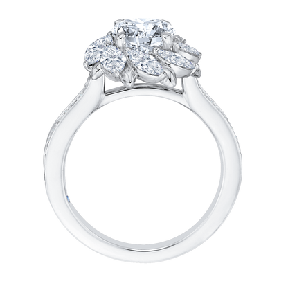 Round Diamond Floral Halo Engagement Ring in 14K White Gold (Semi-Mount)