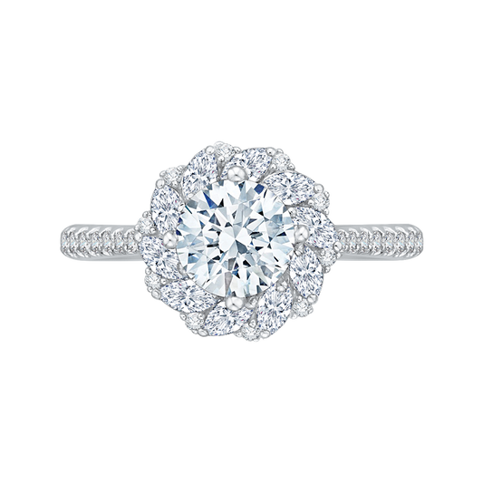 Round Diamond Floral Engagement Ring in 14K White Gold (Semi-Mount)