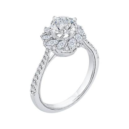 Round Diamond Floral Engagement Ring in 14K White Gold (Semi-Mount)