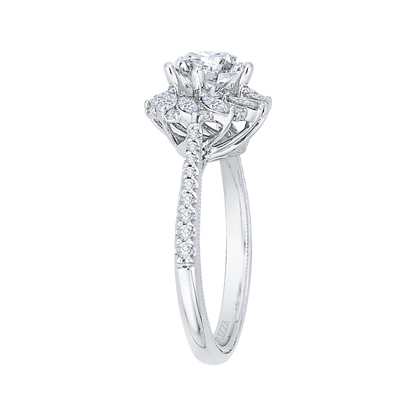 Round Diamond Floral Engagement Ring in 14K White Gold (Semi-Mount)