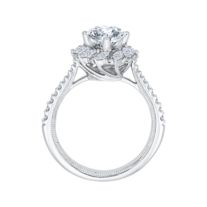 Round Diamond Floral Engagement Ring in 14K White Gold (Semi-Mount)