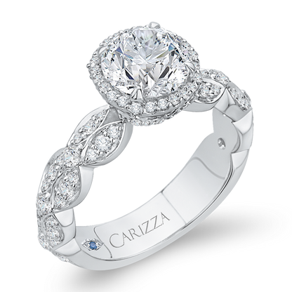 Round Diamond Halo Engagement Ring in 14K White Gold (Semi-Mount)