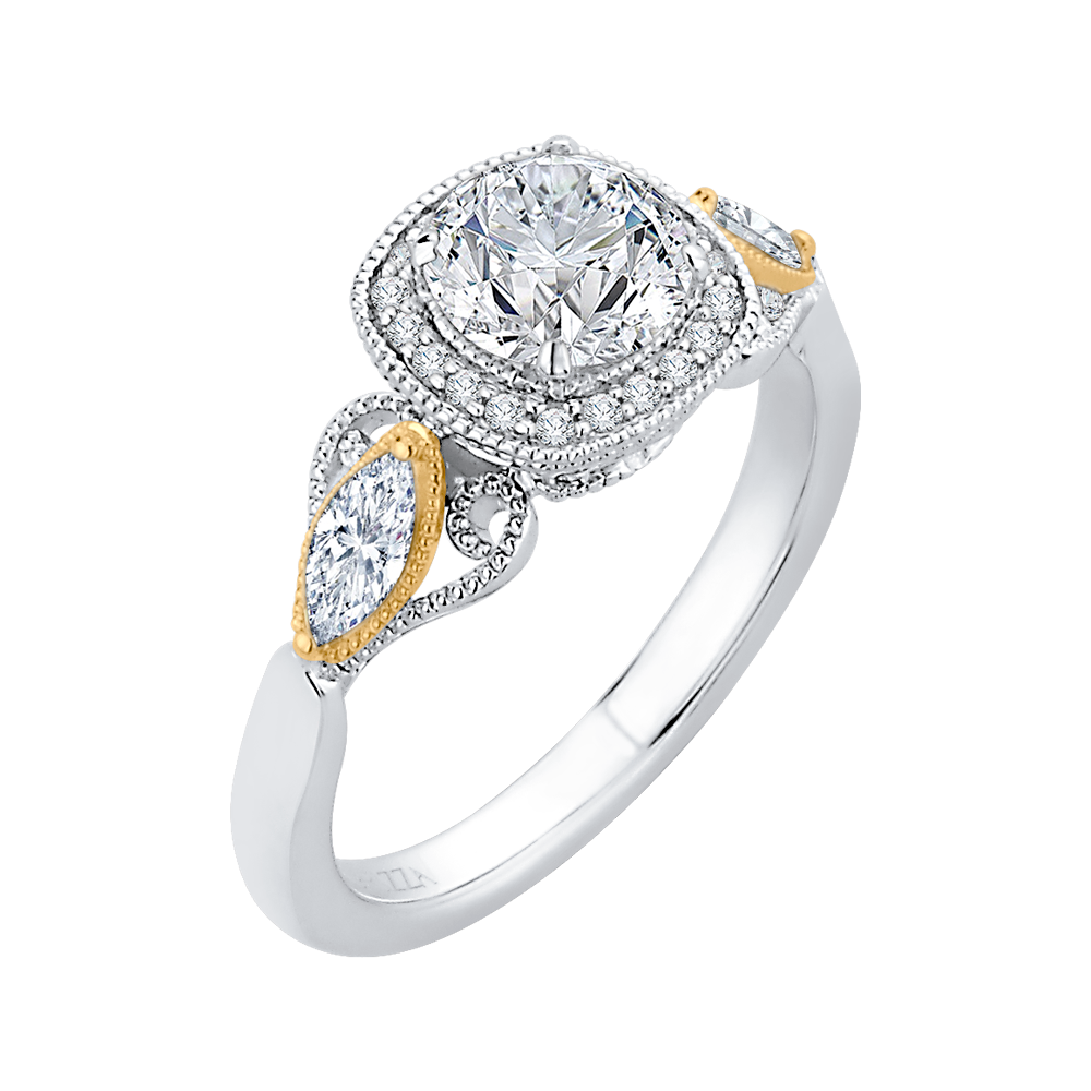 Round Diamond Halo Engagement Ring in 14K Two Tone Gold (Semi-Mount)