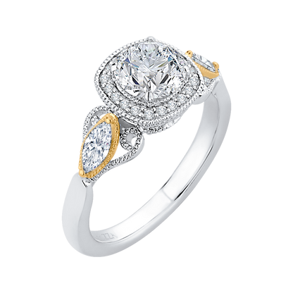 Round Diamond Halo Engagement Ring in 14K Two Tone Gold (Semi-Mount)