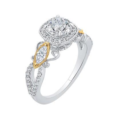 Round Diamond Halo Engagement Ring in 14K Two Tone Gold (Semi-Mount)