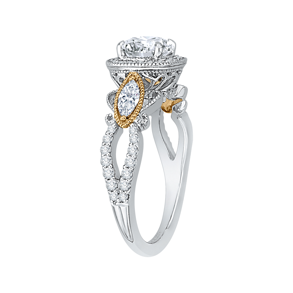 Round Diamond Halo Engagement Ring in 14K Two Tone Gold (Semi-Mount)