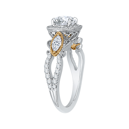 Round Diamond Halo Engagement Ring in 14K Two Tone Gold (Semi-Mount)