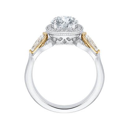 Round Diamond Halo Engagement Ring in 14K Two Tone Gold (Semi-Mount)