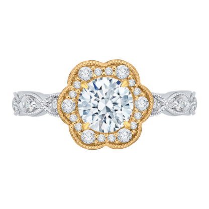 Diamond Floral Halo Engagement Ring in 14K Two Tone Gold (Semi-Mount)