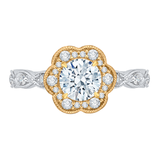 Diamond Floral Halo Engagement Ring in 14K Two Tone Gold (Semi-Mount)