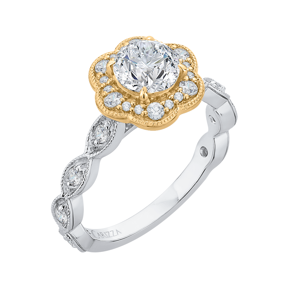 Diamond Floral Halo Engagement Ring in 14K Two Tone Gold (Semi-Mount)