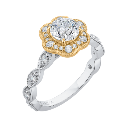 Diamond Floral Halo Engagement Ring in 14K Two Tone Gold (Semi-Mount)