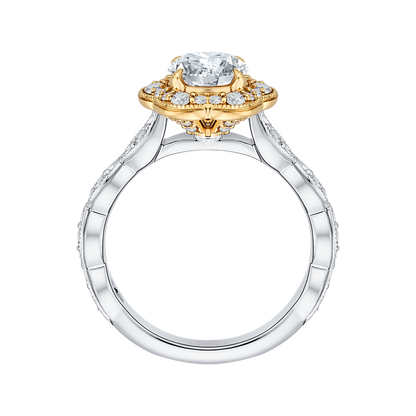 Diamond Floral Halo Engagement Ring in 14K Two Tone Gold (Semi-Mount)