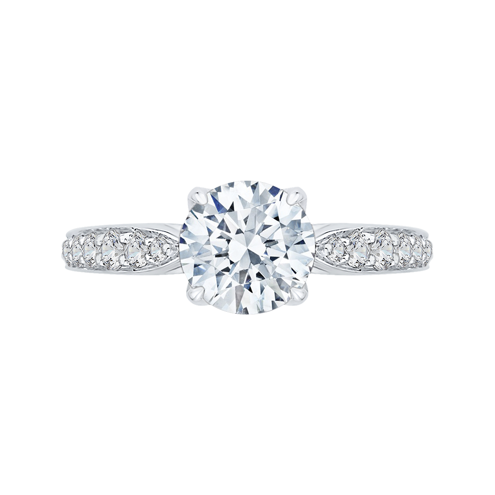 Round Diamond Floral Engagement Ring in 14K White Gold (Semi-Mount)