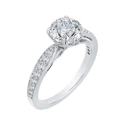 Round Diamond Floral Engagement Ring in 14K White Gold (Semi-Mount)