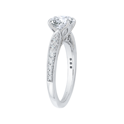 Round Diamond Floral Engagement Ring in 14K White Gold (Semi-Mount)