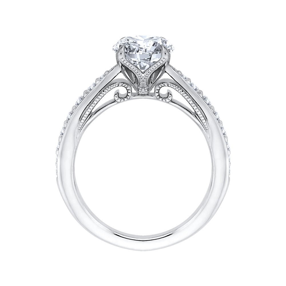 Round Diamond Floral Engagement Ring in 14K White Gold (Semi-Mount)