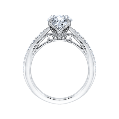 Round Diamond Floral Engagement Ring in 14K White Gold (Semi-Mount)