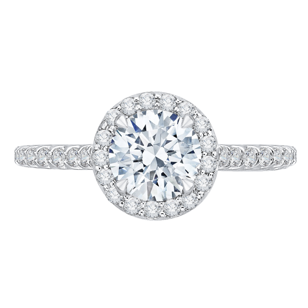 Round Diamond Halo Engagement Ring in 14K White Gold (Semi-Mount)