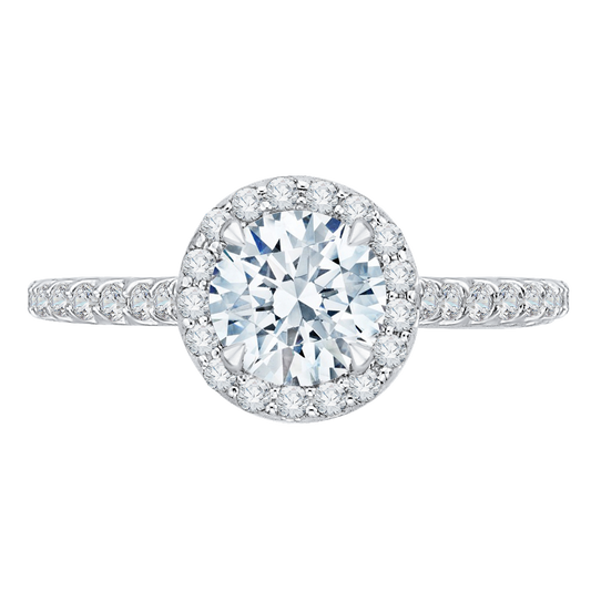 Round Diamond Halo Engagement Ring in 14K White Gold (Semi-Mount)