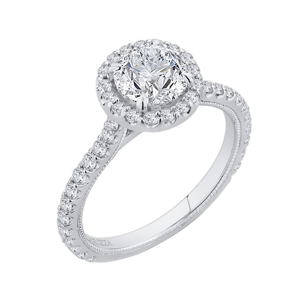 Round Diamond Halo Engagement Ring in 14K White Gold (Semi-Mount)