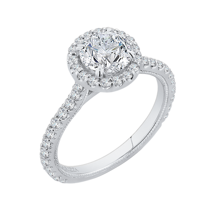 Round Diamond Halo Engagement Ring in 14K White Gold (Semi-Mount)