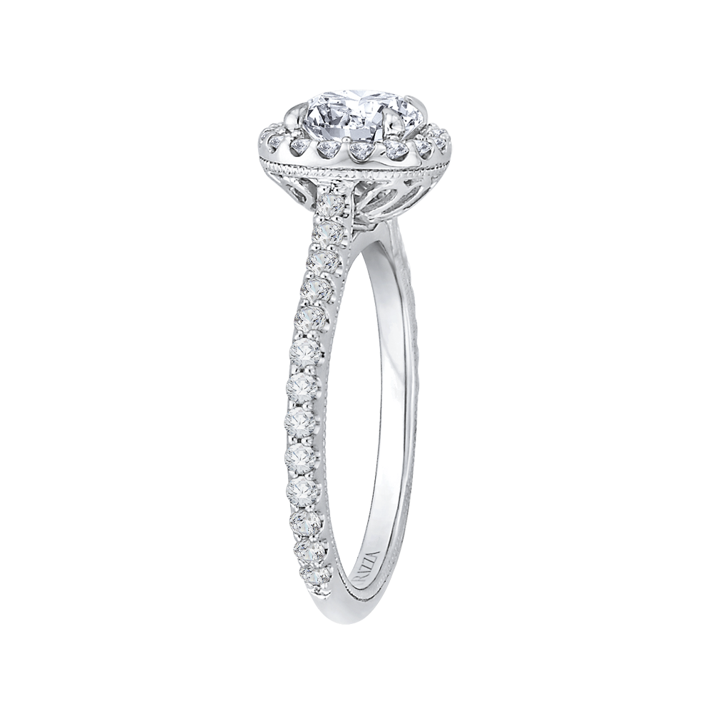 Round Diamond Halo Engagement Ring in 14K White Gold (Semi-Mount)