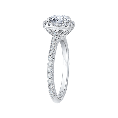 Round Diamond Halo Engagement Ring in 14K White Gold (Semi-Mount)