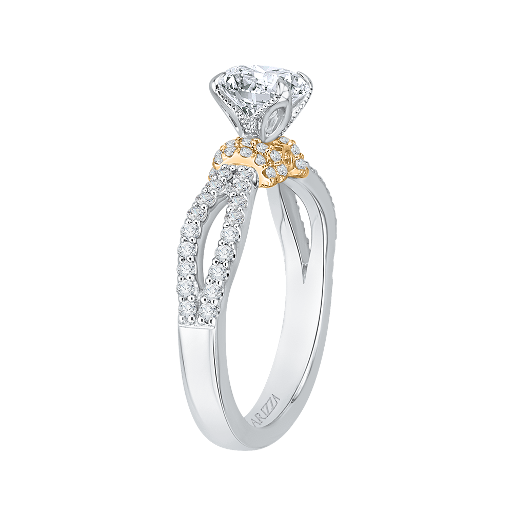 Split Shank Round Diamond Engagement Ring in 14K Two Tone Gold (Semi-Mount)