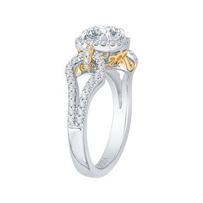 Split Shank Round Diamond Halo Engagement Ring in 14K Two Tone Gold (Semi-Mount)