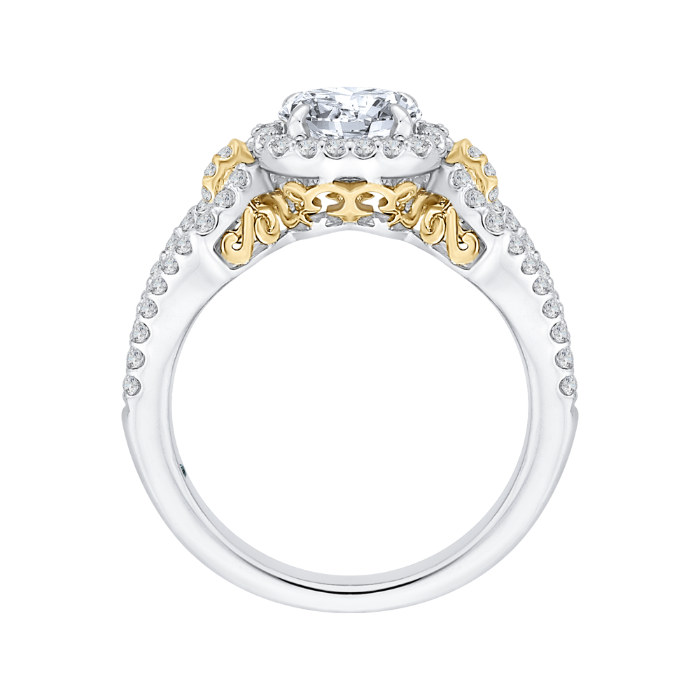 Split Shank Round Diamond Halo Engagement Ring in 14K Two Tone Gold (Semi-Mount)