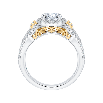 Split Shank Round Diamond Halo Engagement Ring in 14K Two Tone Gold (Semi-Mount)