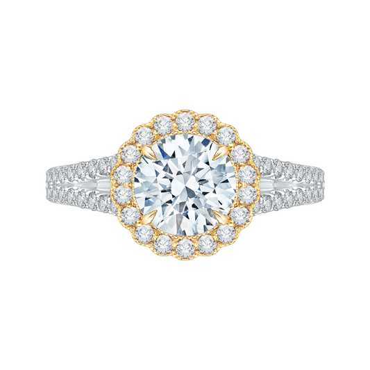 Split Shank Round Diamond Halo Engagement Ring in 14K Two Tone Gold (Semi-Mount)