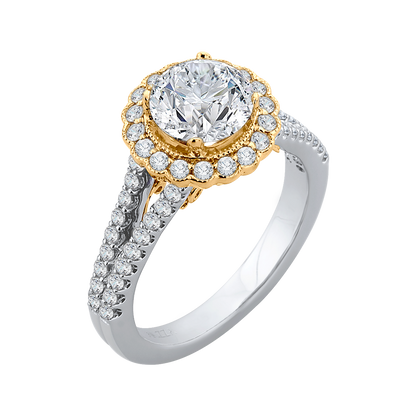 Split Shank Round Diamond Halo Engagement Ring in 14K Two Tone Gold (Semi-Mount)