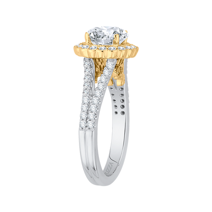 Split Shank Round Diamond Halo Engagement Ring in 14K Two Tone Gold (Semi-Mount)