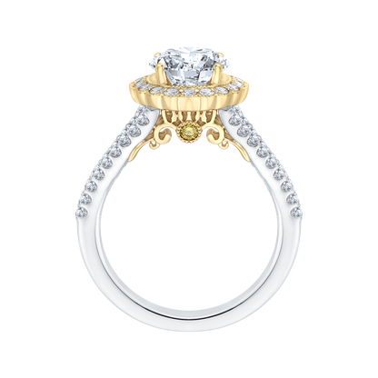 Split Shank Round Diamond Halo Engagement Ring in 14K Two Tone Gold (Semi-Mount)