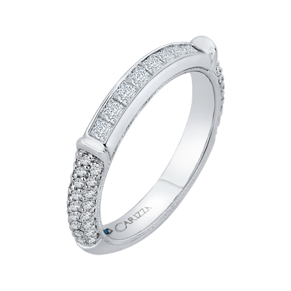 Princess Cut & Round Diamond Wedding Band in 14K White Gold