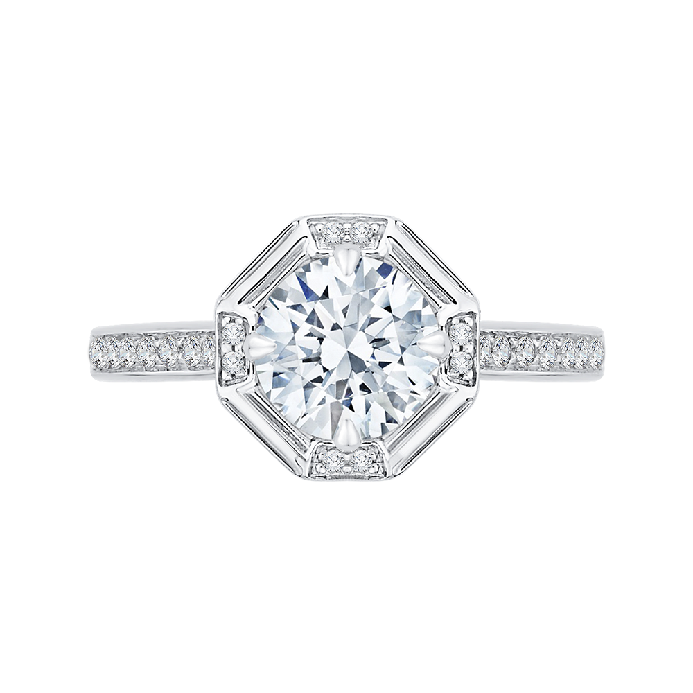 Round Diamond Cathedral Style Engagement Ring in 14K White Gold (Semi-Mount)