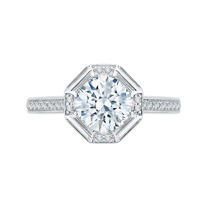 Round Diamond Cathedral Style Engagement Ring in 14K White Gold (Semi-Mount)