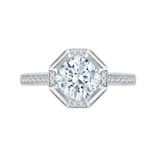 Round Diamond Cathedral Style Engagement Ring in 14K White Gold (Semi-Mount)