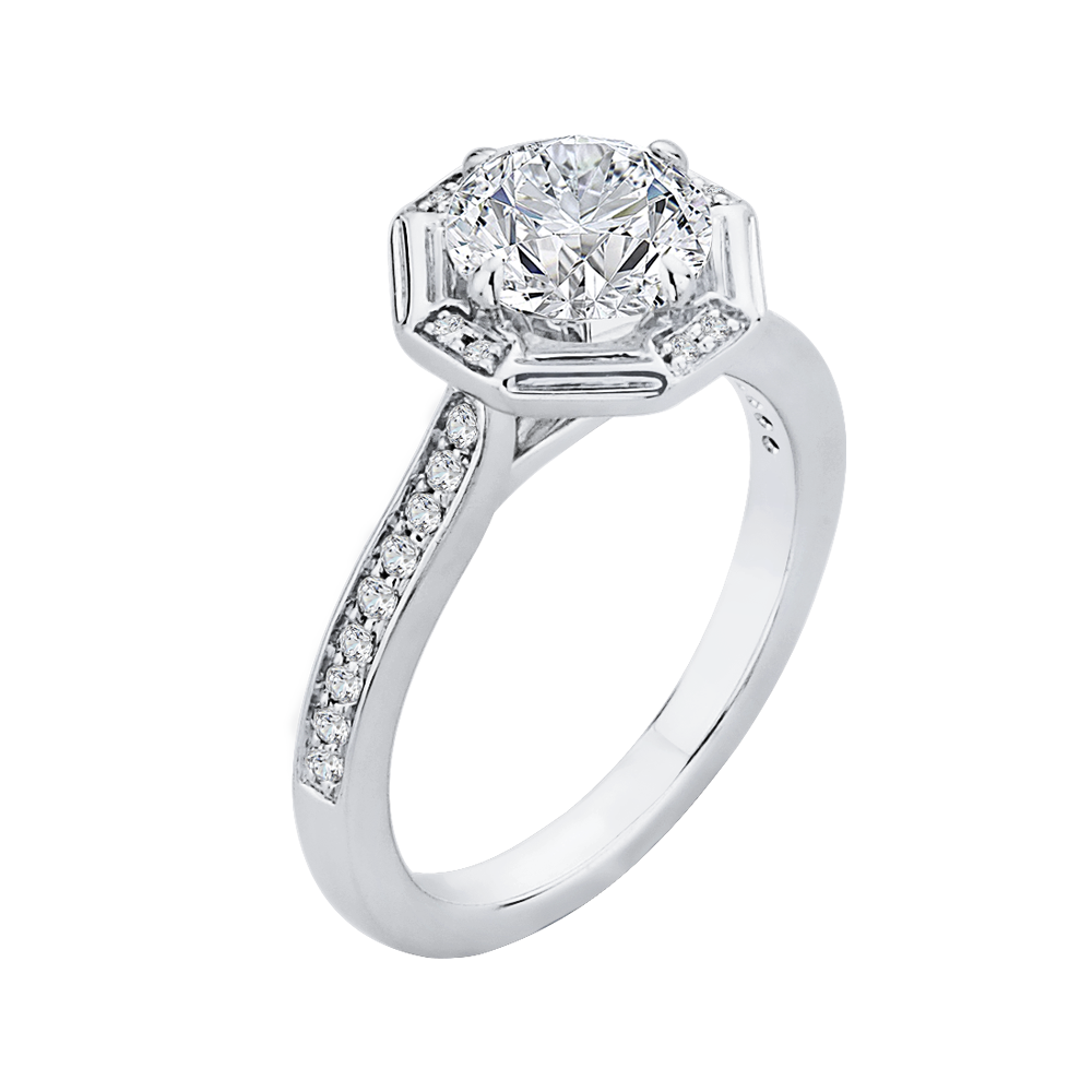 Round Diamond Cathedral Style Engagement Ring in 14K White Gold (Semi-Mount)