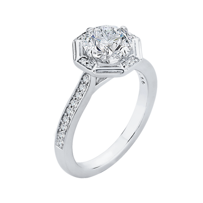 Round Diamond Cathedral Style Engagement Ring in 14K White Gold (Semi-Mount)