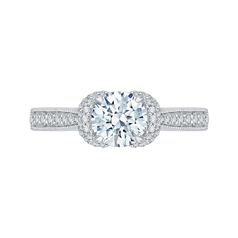 Round Diamond Cathedral Style Engagement Ring in 14K White Gold (Semi-Mount)