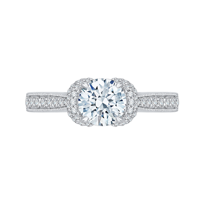 Round Diamond Cathedral Style Engagement Ring in 14K White Gold (Semi-Mount)