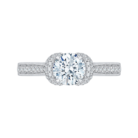 Round Diamond Cathedral Style Engagement Ring in 14K White Gold (Semi-Mount)