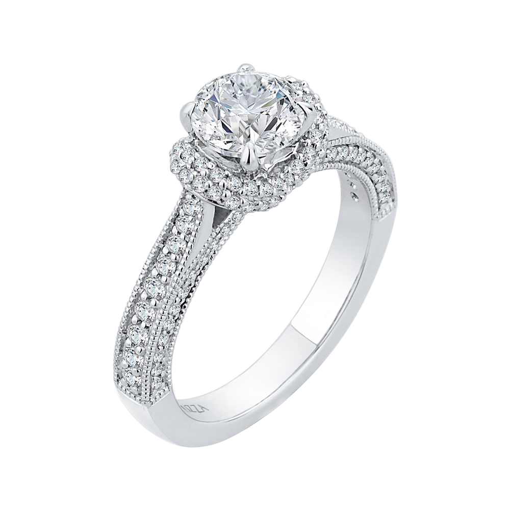 Round Diamond Cathedral Style Engagement Ring in 14K White Gold (Semi-Mount)