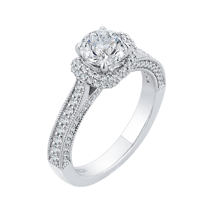 Round Diamond Cathedral Style Engagement Ring in 14K White Gold (Semi-Mount)