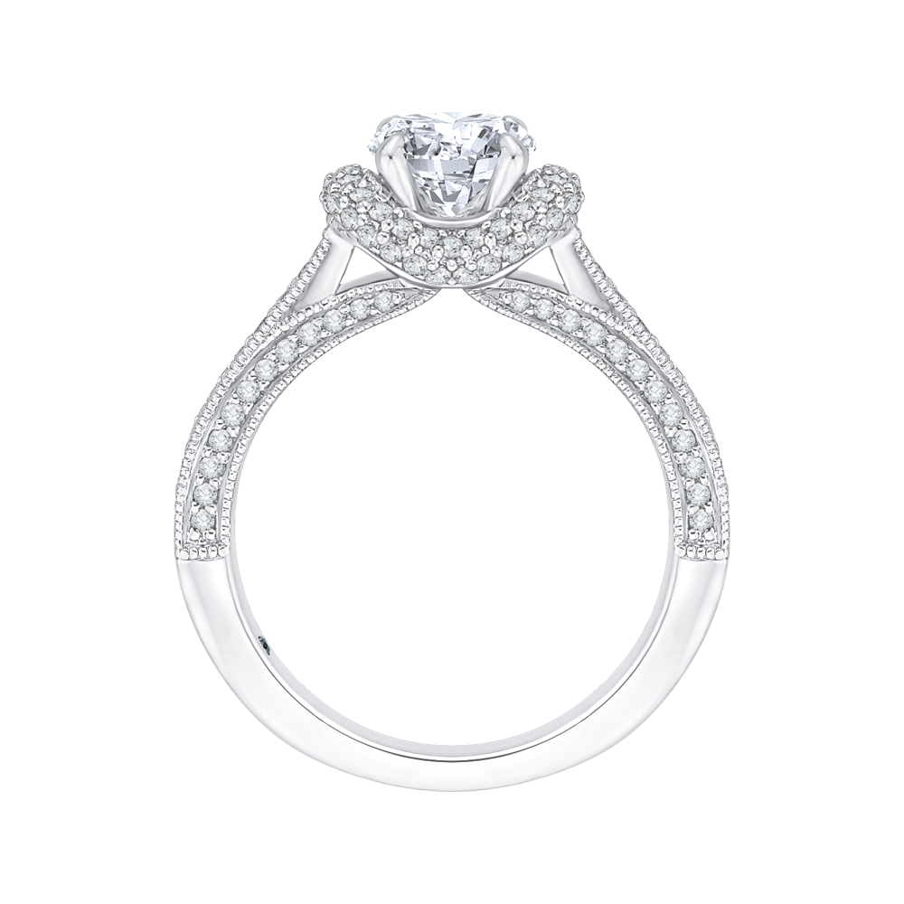 Round Diamond Cathedral Style Engagement Ring in 14K White Gold (Semi-Mount)