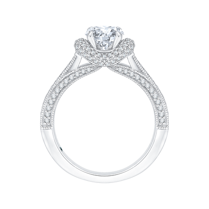 Round Diamond Cathedral Style Engagement Ring in 14K White Gold (Semi-Mount)